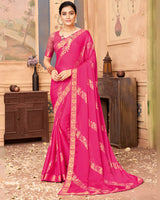 Vishal Prints Hot Pink Chiffon Saree With Foil Print And Zari Border