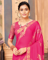 Vishal Prints Hot Pink Chiffon Saree With Foil Print And Zari Border