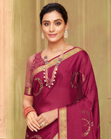 Vishal Prints Wine Chiffon Saree With Foil Print And Zari Border