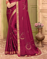 Vishal Prints Wine Chiffon Saree With Foil Print And Zari Border
