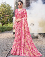 Vishal Prints Tulip Pink Digital Print Patterned Chiffon Saree With Fancy Border