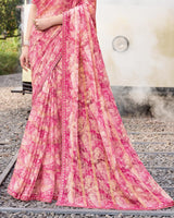 Vishal Prints Tulip Pink Digital Print Patterned Chiffon Saree With Fancy Border