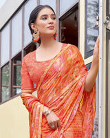Vishal Prints Persian Orange Digital Print Patterned Chiffon Saree With Fancy Border