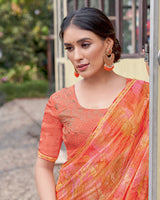 Vishal Prints Persian Orange Digital Print Patterned Chiffon Saree With Fancy Border