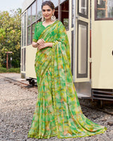 Vishal Prints Multi Green Digital Print Patterned Chiffon Saree With Fancy Border