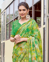 Vishal Prints Multi Green Digital Print Patterned Chiffon Saree With Fancy Border