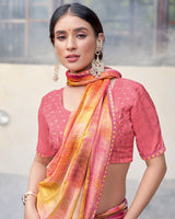 Vishal Prints Light Orange And Rose Pink Digital Print Patterned Chiffon Saree With Fancy Border