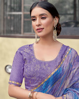 Vishal Prints Dusty Lavender Digital Print Patterned Chiffon Saree With Fancy Border