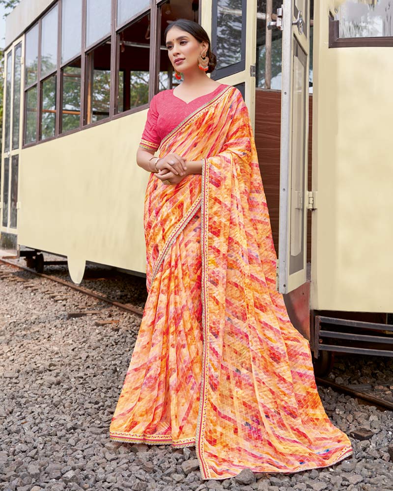 Vishal Prints Multicolored Digital Print Patterned Chiffon Saree With Fancy Border