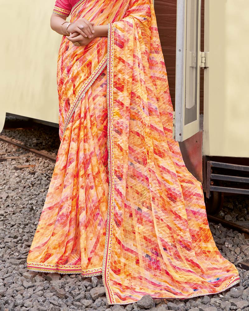 Vishal Prints Multicolored Digital Print Patterned Chiffon Saree With Fancy Border