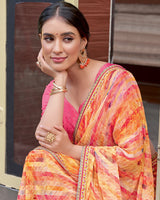 Vishal Prints Multicolored Digital Print Patterned Chiffon Saree With Fancy Border