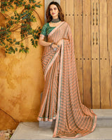 Vishal Prints Dark Peach Fancy Chiffon Designer Saree