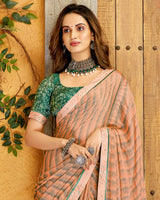 Vishal Prints Dark Peach Fancy Chiffon Designer Saree