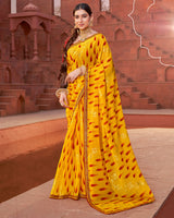Vishal Prints Dark Yellow Printed Fancy Chiffon Traditional Saree With Foil Print And Border