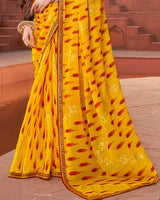 Vishal Prints Dark Yellow Printed Fancy Chiffon Traditional Saree With Foil Print And Border
