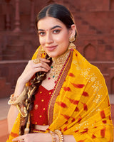 Vishal Prints Dark Yellow Printed Fancy Chiffon Traditional Saree With Foil Print And Border