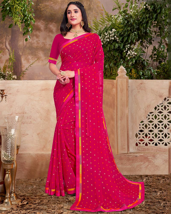 Vishal Prints Red Pink Printed Georgette Saree With Fancy Border