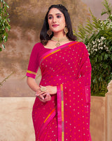 Vishal Prints Red Pink Printed Georgette Saree With Fancy Border