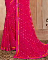 Vishal Prints Red Pink Printed Georgette Saree With Fancy Border