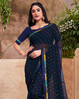 Vishal Prints Dark Navy Blue Printed Georgette Saree With Fancy Border