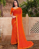 Vishal Prints Dark Orange Printed Georgette Saree With Fancy Border