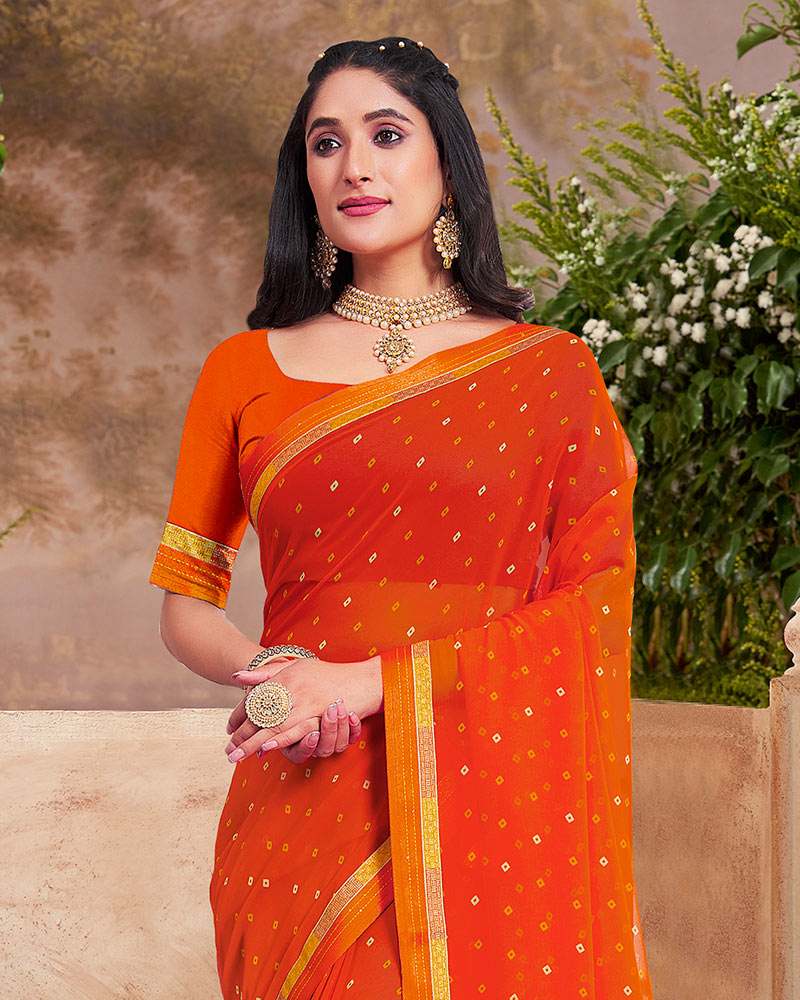 Vishal Prints Dark Orange Printed Georgette Saree With Fancy Border
