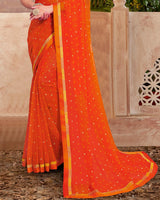 Vishal Prints Dark Orange Printed Georgette Saree With Fancy Border