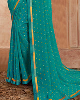 Vishal Prints Teal Green Printed Georgette Saree With Fancy Border
