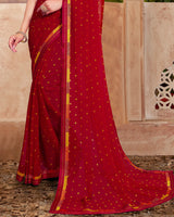 Vishal Prints Dark Red Printed Georgette Saree With Fancy Border