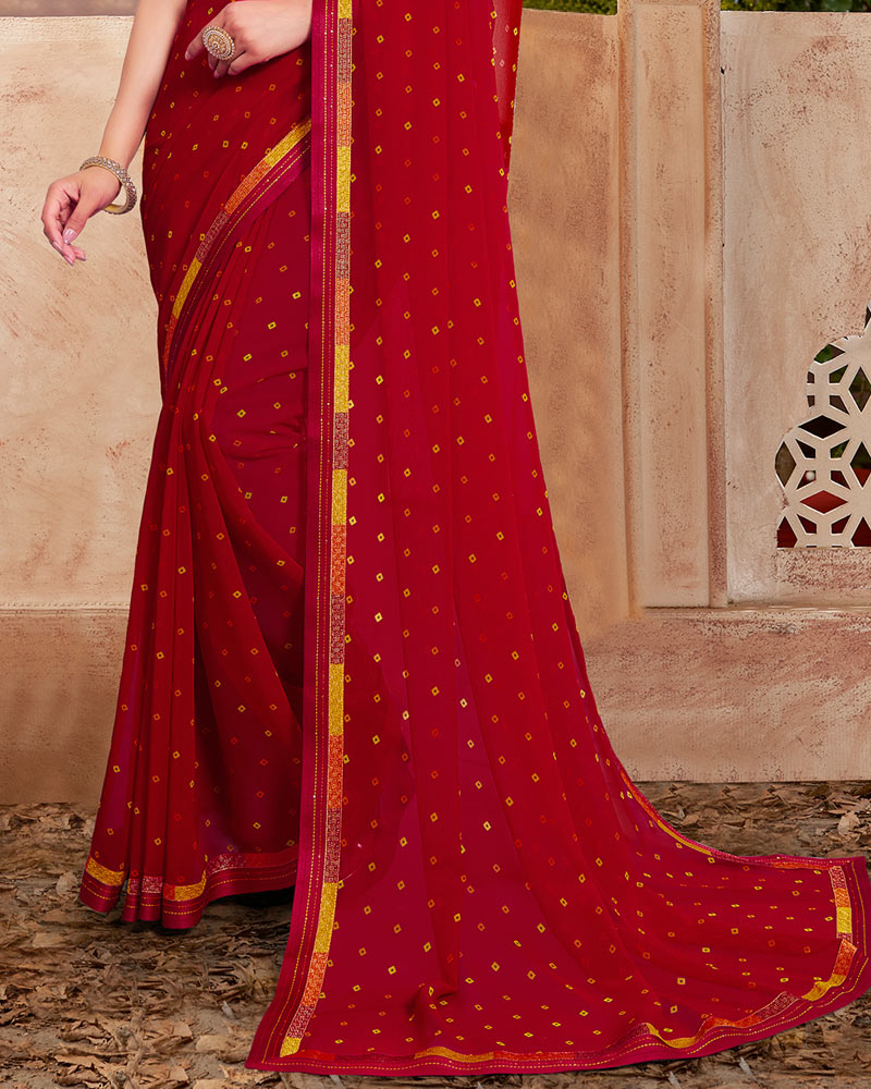 Vishal Prints Dark Red Printed Georgette Saree With Fancy Border