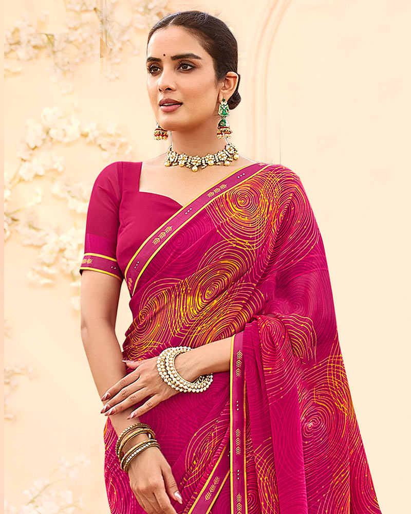 Vishal Prints Red Pink Printed Georgette Saree With Fancy Border