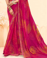 Vishal Prints Red Pink Printed Georgette Saree With Fancy Border