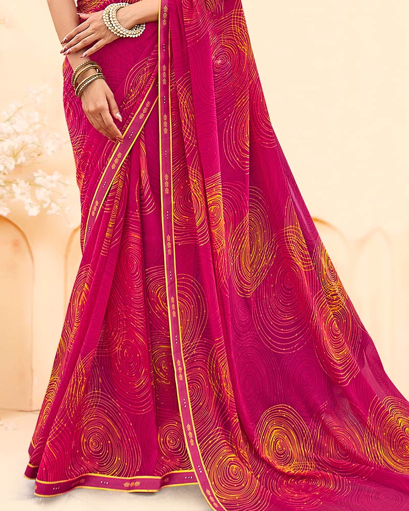 Vishal Prints Red Pink Printed Georgette Saree With Fancy Border
