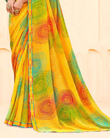 Vishal Prints Orangey Yellow Printed Georgette Saree With Fancy Border