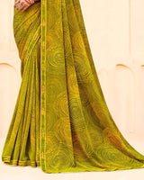 Vishal Prints Olive Yellow Printed Georgette Saree With Fancy Border