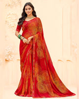 Vishal Prints Milano Red Printed Georgette Saree With Fancy Border