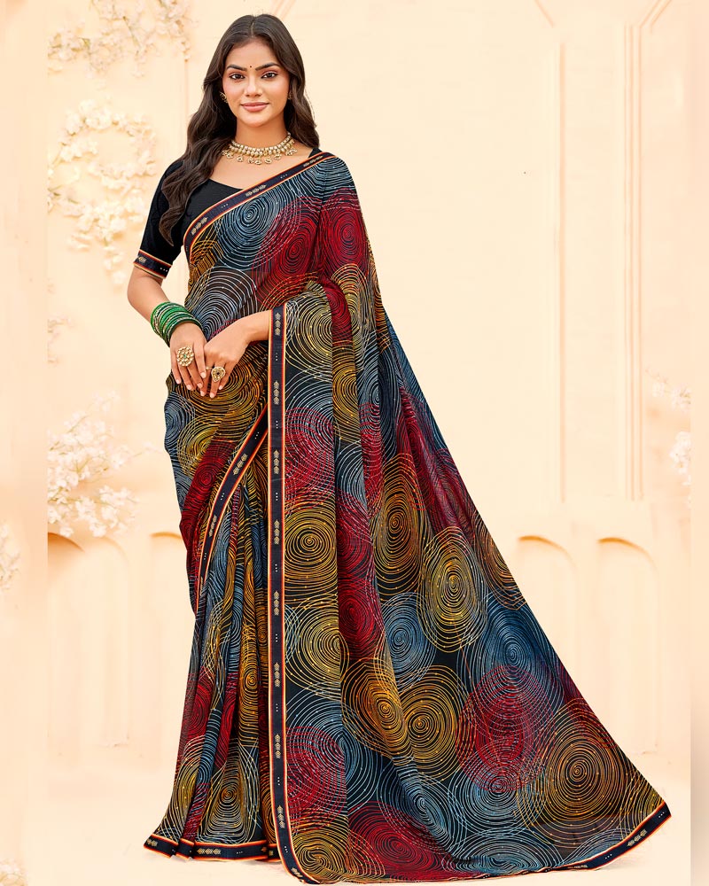 Vishal Prints Multicolor Printed Georgette Saree With Fancy Border