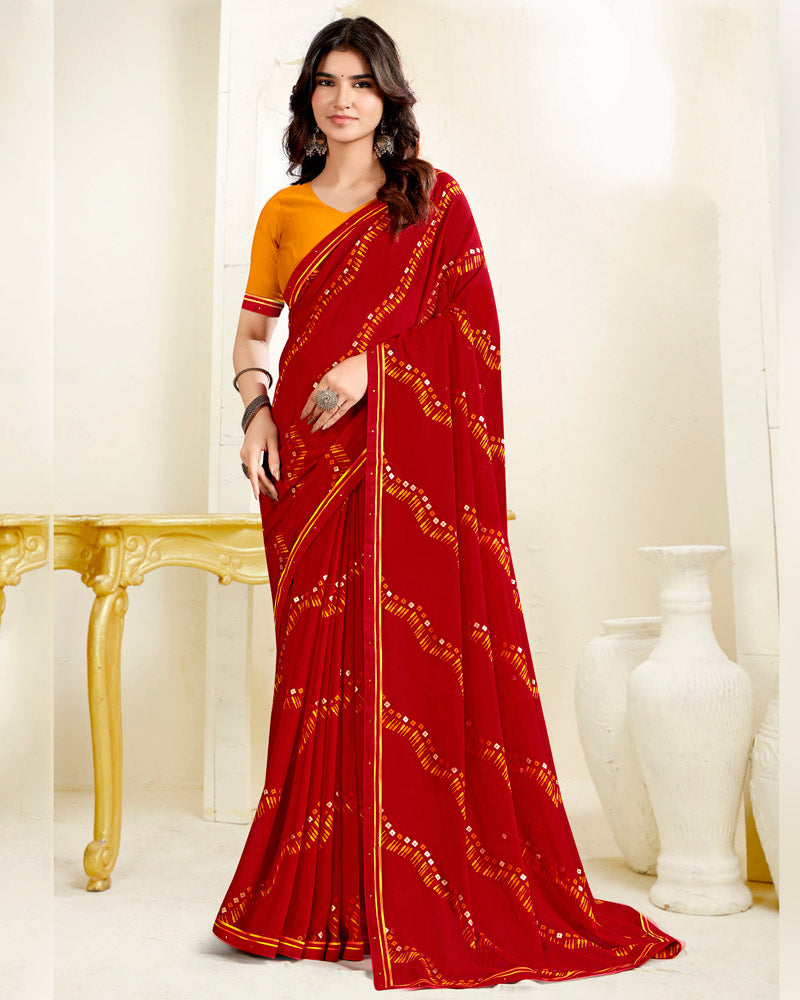 Vishal Prints Milano Red Printed Georgette Saree With Fancy Border