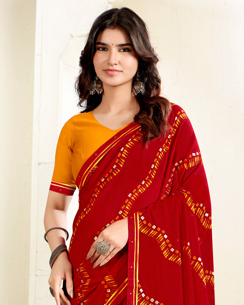 Vishal Prints Milano Red Printed Georgette Saree With Fancy Border