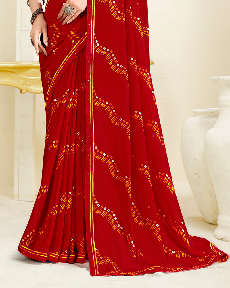 Vishal Prints Milano Red Printed Georgette Saree With Fancy Border