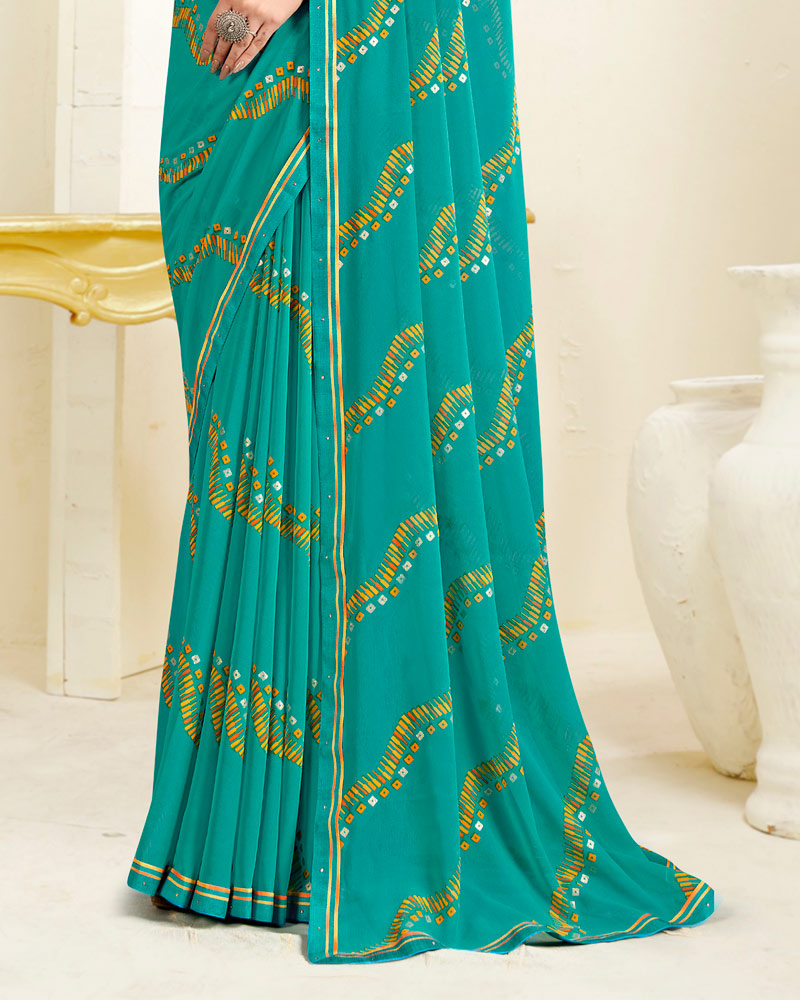 Vishal Prints Persian Green Printed Georgette Saree With Fancy Border