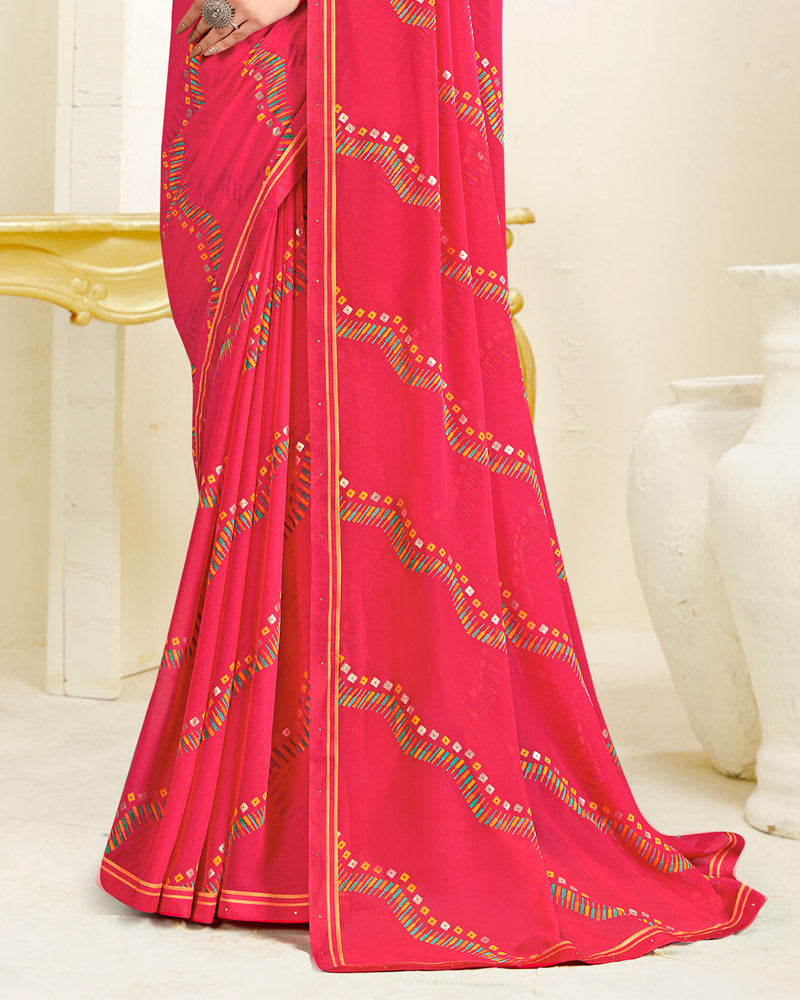 Vishal Prints Strawberry Pink Printed Georgette Saree With Fancy Border