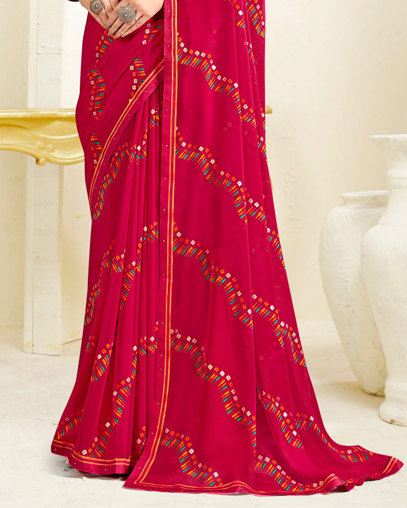 Vishal Prints Cherry Red Printed Georgette Saree With Fancy Border