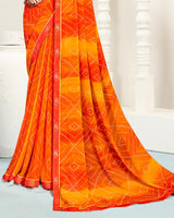Vishal Prints Bright Orange Printed Georgette Saree With Fancy Border