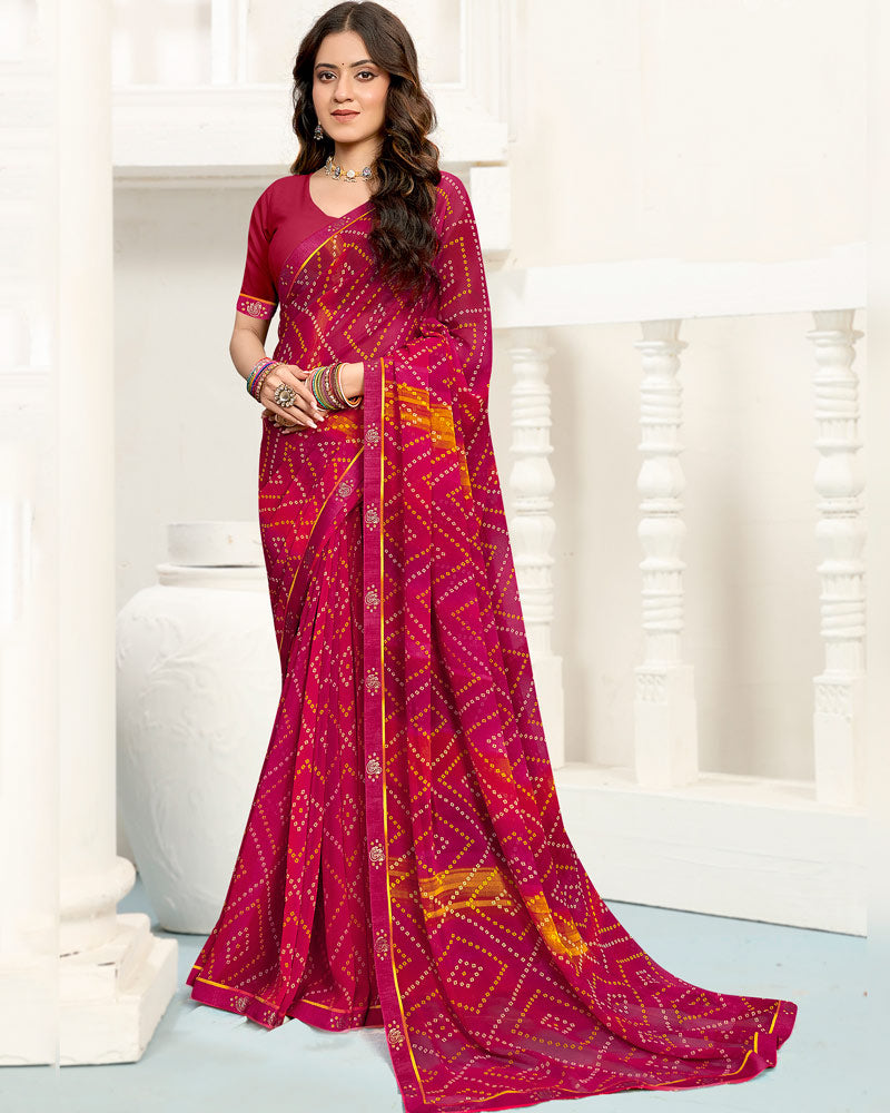 Vishal Prints Reddish Purple Printed Georgette Saree With Fancy Border