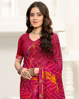 Vishal Prints Reddish Purple Printed Georgette Saree With Fancy Border