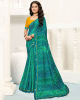 Vishal Prints Deep Sea Green Printed Georgette Saree With Fancy Border