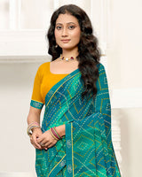 Vishal Prints Deep Sea Green Printed Georgette Saree With Fancy Border