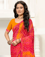 Vishal Prints Reddish Pink Printed Georgette Saree With Fancy Border