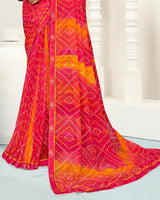 Vishal Prints Reddish Pink Printed Georgette Saree With Fancy Border